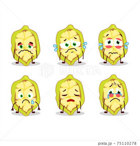 Slice of cupuacu cartoon character with sad expression Slice of cupuacu cartoon character with sad expression 75110278