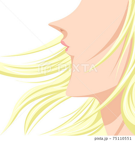 女性 金髪 長髪 横顔 イラストのイラスト素材