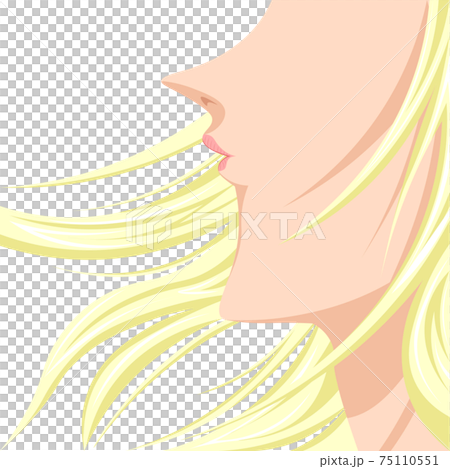女性 金髪 長髪 横顔 イラストのイラスト素材