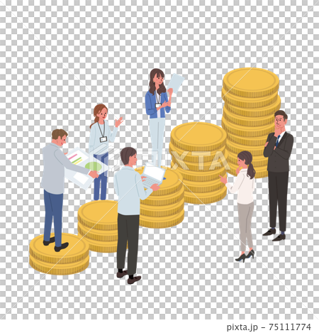 ビジネスイメージ 人々と上昇するコイン チームワークイラスト アイソメトリック ビジネスイメージ 人々と上昇するコイン チームワークイラスト アイソメトリック 75111774