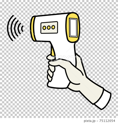 非接触体温計で検温する手袋を付けた手のイラスト素材 非接触体温計で検温する手袋を付けた手のイラスト素材 75112054