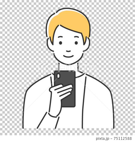 A young man looking at a smartphone with a smile 75112588