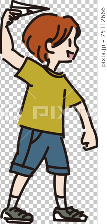 Illustration of a boy flying a paper plane Illustration of a boy flying a paper plane 75112666