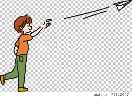 紙飛行機を飛ばす男の子のイラストのイラスト素材