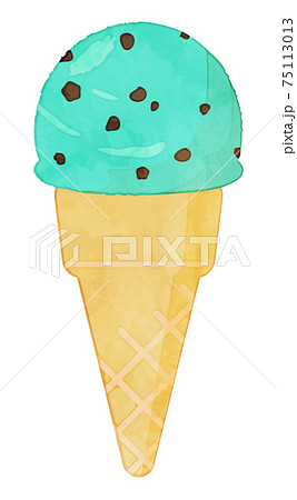 チョコミントアイスクリームの水彩風イラストのイラスト素材 チョコミントアイスクリームの水彩風イラストのイラスト素材