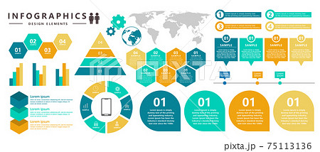 ビジネスシーンで役に立つインフォグラフィック いろいろなグラフのベクターイラスト ピトグラムのイラスト素材