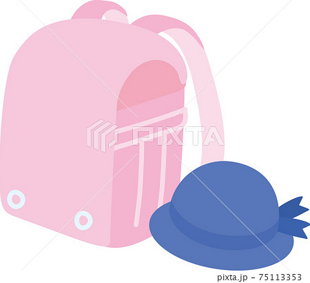 ピンクのランドセルと紺色の通学帽子 75113353