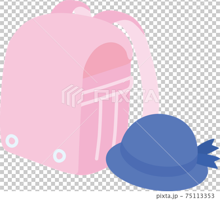 ピンクのランドセルと紺色の通学帽子 75113353