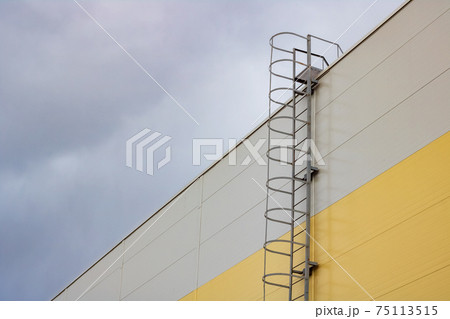 Ladder to the roof of a tall building on a dark sky background Ladder to the roof of a tall building on a dark sky background 75113515