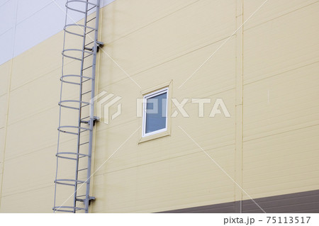 Ladder to the roof of a tall building and window on a dark sky background 75113517