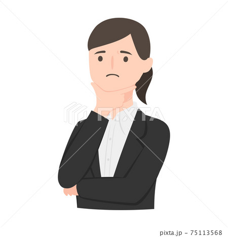 スーツ姿の会社員の女性。何かに困ってる若い女性のイラスト。 75113568