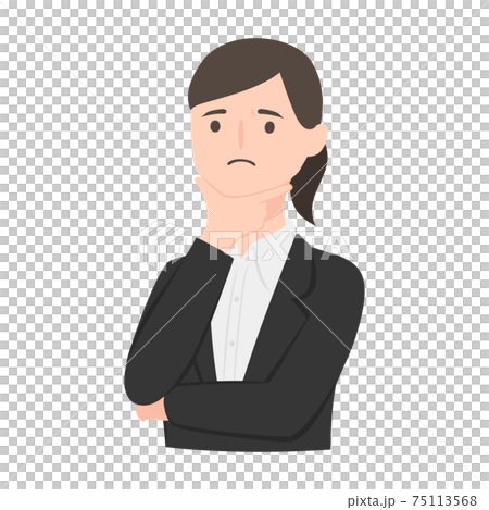 スーツ姿の会社員の女性。何かに困ってる若い女性のイラスト。 75113568