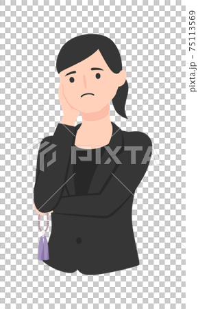 喪服の女性。何かに困っている女性のイラスト。 75113569