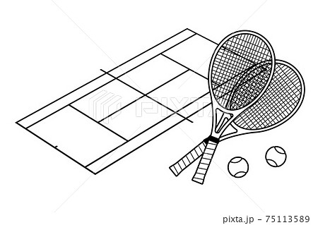 テニス道具 モノクロ のイラスト素材