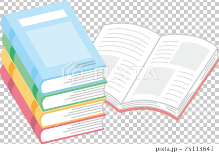 四冊重なった本と開いた本のイラスト素材 [75113641] - PIXTA