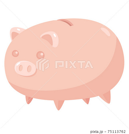 ピンク色の豚型の可愛い貯金箱のイラスト のイラスト素材