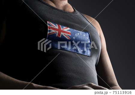 The national flag of Cook Islands on the athlete's chest The national flag of Cook Islands on the athlete's chest 75113916