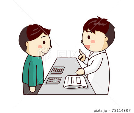 男性薬剤師から薬の説明を受ける男性 75114307