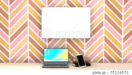おしゃれな部屋のノートパソコンと本とスマートフォンのポスター コピースペース 3dcgのイラスト素材