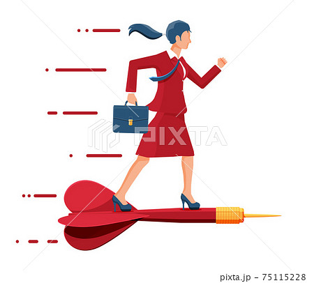 Businesswoman on dart aim arrow to target. 75115228