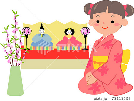 ひな人形と着物姿の女の子 ひな人形と着物姿の女の子 75115532