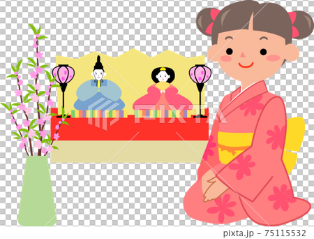 ひな人形と着物姿の女の子 ひな人形と着物姿の女の子 75115532