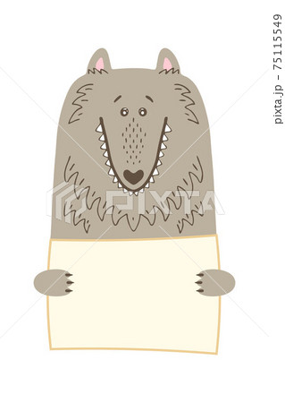 Cute cartoon animal holding tag sign with copy space. set greeting card banner invitation flyer brochure. cartoon hand drawn style. Little pets with blank marksign information plate 75115549