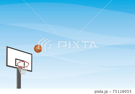 バスケットボールとゴールのイメージイラスト 青空 のイラスト素材