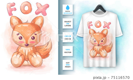 Watercolor fox poster and merchandising. Watercolor fox poster and merchandising. 75116570