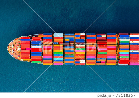 Aerial view of container cargo ship in sea. 75118257