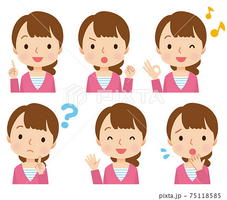 若い女性　表情セット　主婦　ママ 75118585