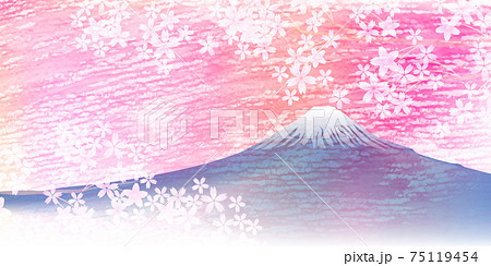 富士山 桜 春 水彩 背景のイラスト素材