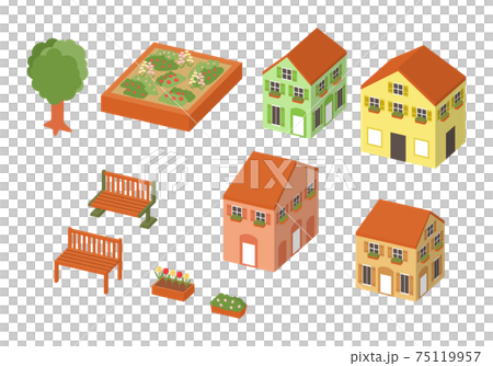 Three-dimensional cityscape illustration material set Three-dimensional cityscape illustration material set 75119957