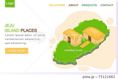 Jeju island places landing page template. Traveling to korea by landmarks icon map illustration 75121662