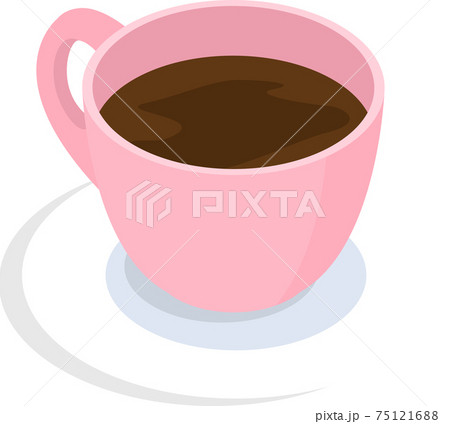 Cup of coffee and saucer, side view flat vector. Pink mug with hot tea isolated on white background 75121688