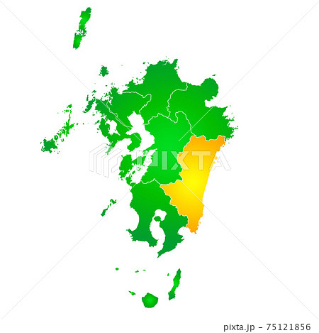 宮崎県と九州地図のイラスト素材