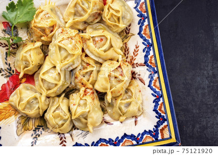Traditional Kazakh manti wraps steamed with mincemeat  75121920
