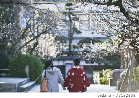 亀戸天神社 梅と着物の女性 亀戸天神社 梅と着物の女性 75122858
