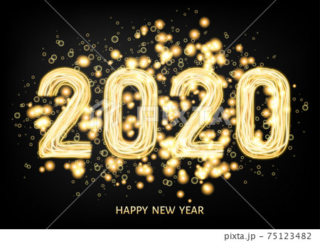 2020 happy New Year black background with golden light effect. 2020 happy New Year black background with golden light effect. 75123482