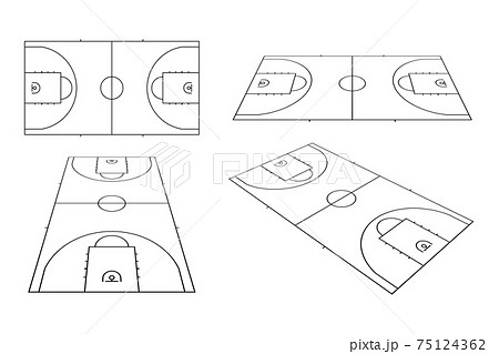 奥行きのあるバスケットボールコート モノクロ のイラスト素材
