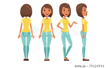 Pretty Girl in Various Poses Set, Beautiful Young Woman Character Creation Cartoon Vector Illustration 75124531