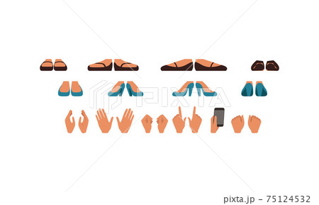 Shoes and Palms of Girl with Various Gestures Set, Female Person Character Creation Cartoon Vector Illustration Shoes and Palms of Girl with Various Gestures Set, Female Person Character Creation Cartoon Vector Illustration 75124532