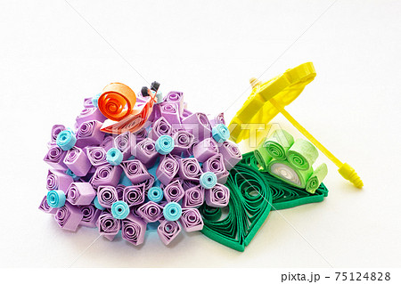 紫陽花とカタツムリとアマガエル。 75124828