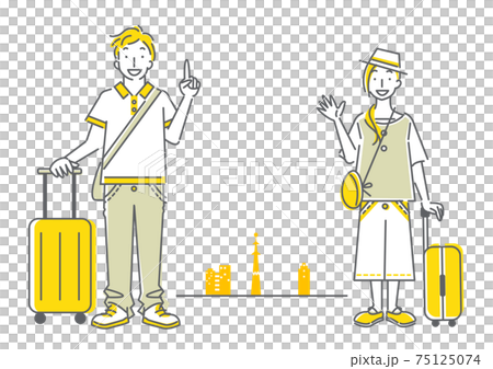 A simple and refreshing line art illustration of a young couple going on a trip happily A simple and refreshing line art illustration of a young couple going on a trip happily 75125074