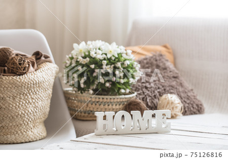 still life in the living room with wooden inscription home 75126816