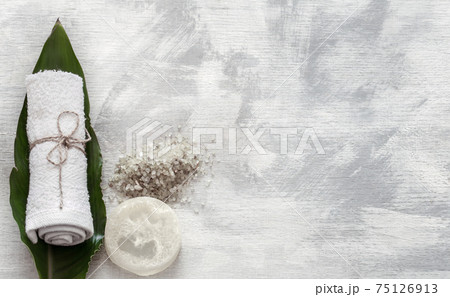 Spa composition with Wellness items for body care. 75126913