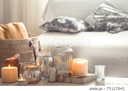 home still life with candles and vase in the living room home still life with candles and vase in the living room 75127042