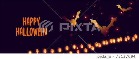 happy halloween banner with glowing bats and lights happy halloween banner with glowing bats and lights 75127694