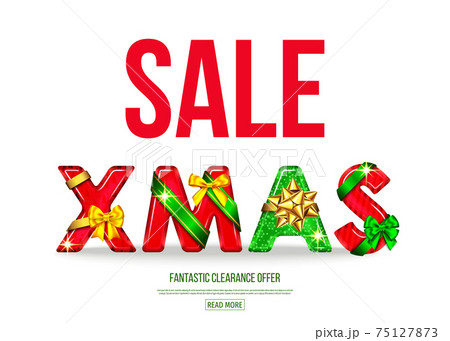 Christmas sale banner with decorative gift bow, ribbon. Christmas sale banner with decorative gift bow, ribbon. 75127873