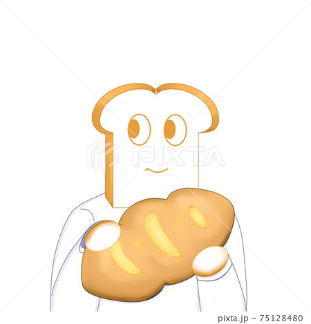 フランスパンを持っている食パン 顔あり のイラスト素材